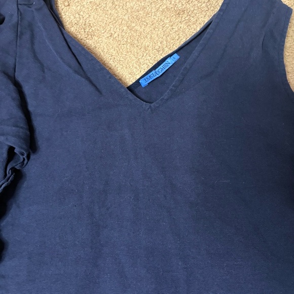 J.McLaughlin Athena Linen-Cotton Blend Navy Ruffle Sleeve Blouse Size Small - Picture 2 of 5
